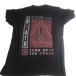 Black Graphic T-Shirt with Red and White Design